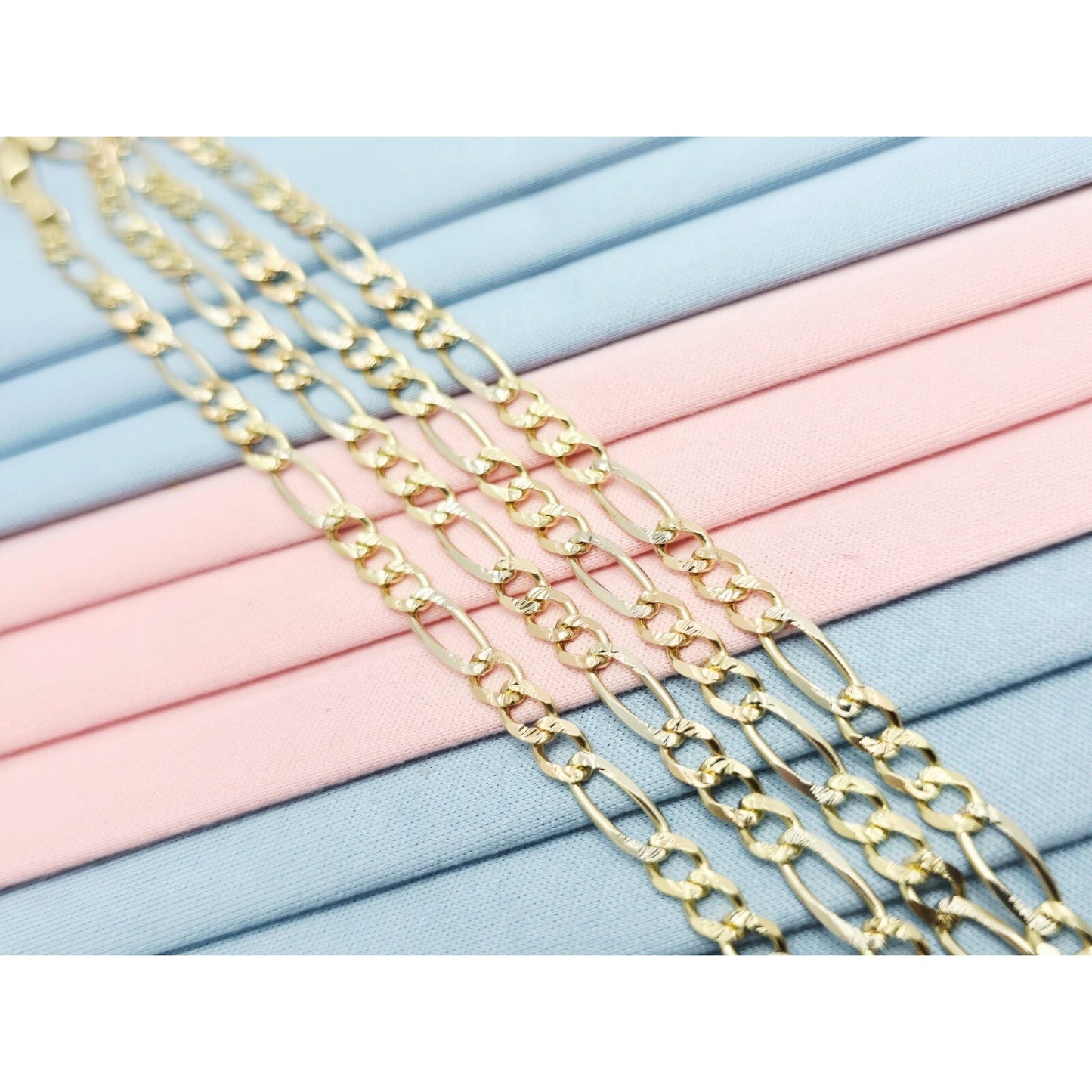 14K Yellow Gold Diamond Cut Figaro Link Chain Necklace