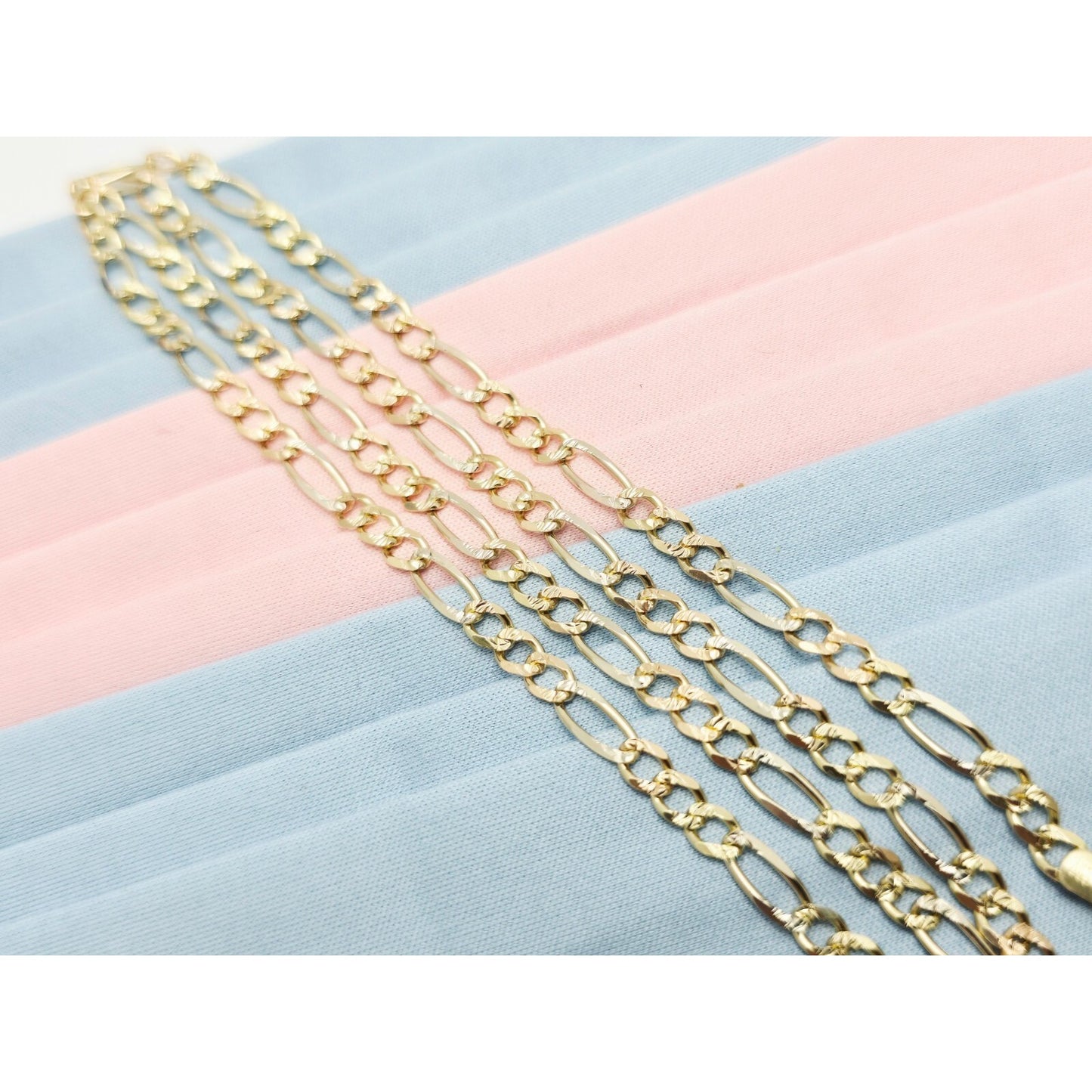14K Yellow Gold Diamond Cut Figaro Link Chain Necklace