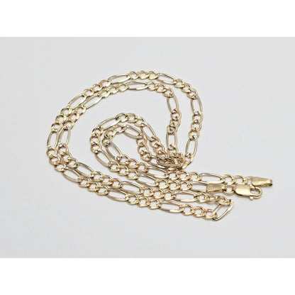 14K Yellow Gold Diamond Cut Figaro Link Chain Necklace