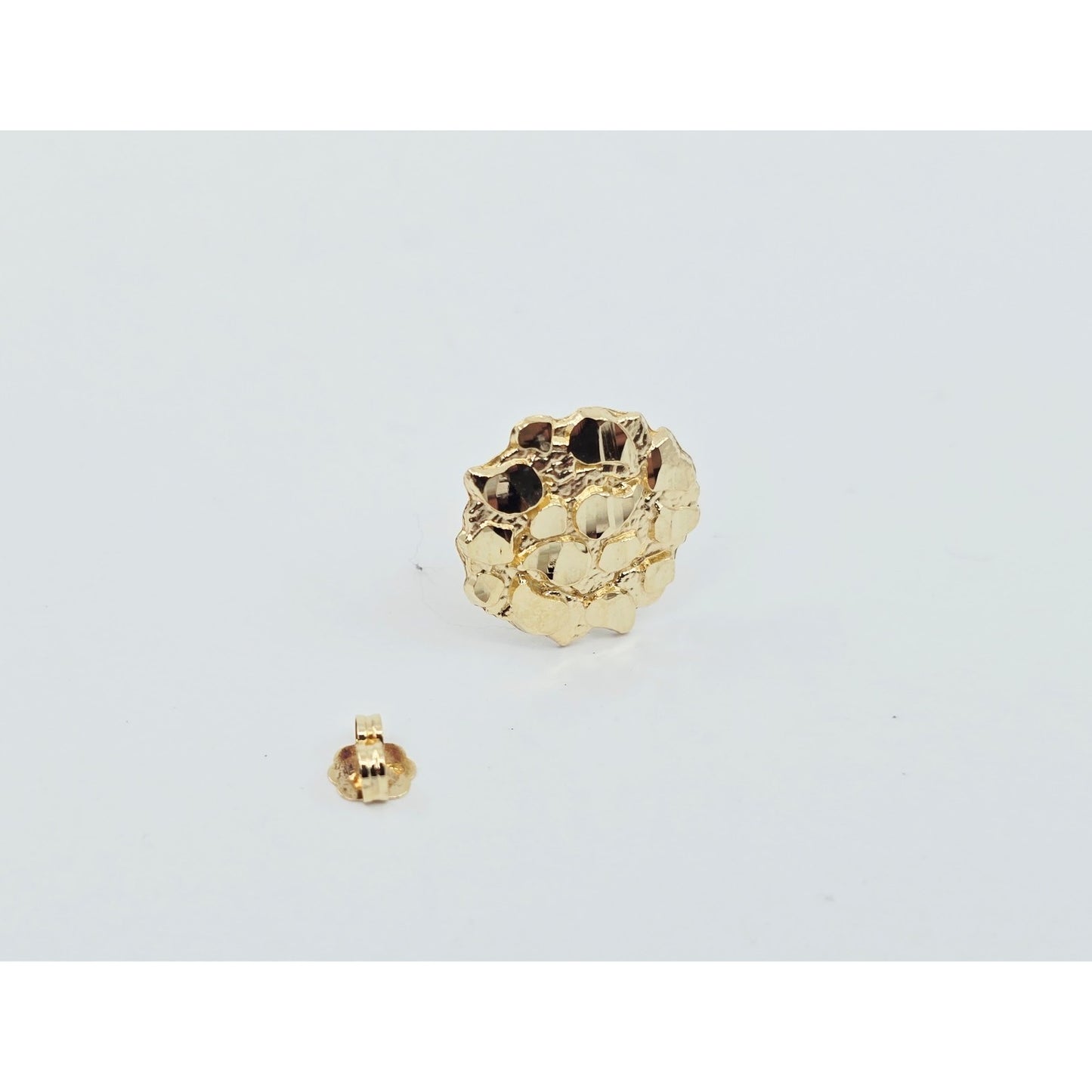 Single 10K Yellow Gold Round Shaped Nugget Stud Earring