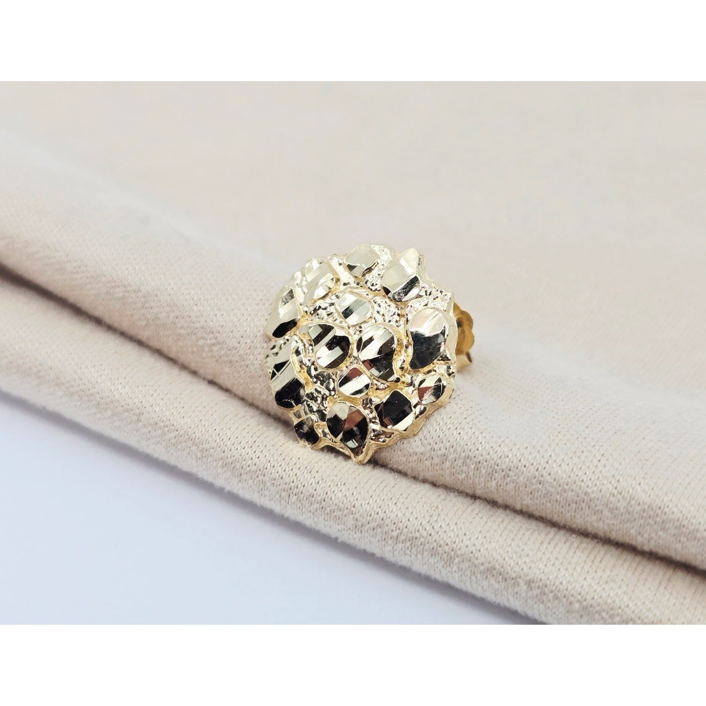 Single 10K Yellow Gold Round Shaped Nugget Stud Earring