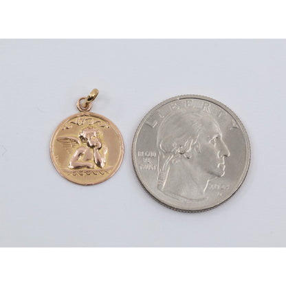 Vintage E Dropsy 18K Rose Gold Round Pensive Cherub Baby Angel Charm Pendant