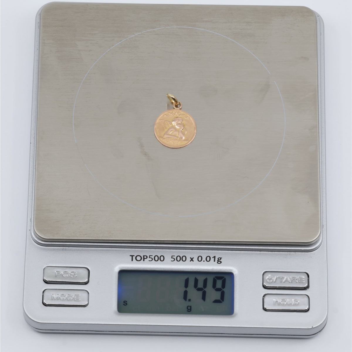 Vintage E Dropsy 18K Rose Gold Round Pensive Cherub Baby Angel Charm Pendant