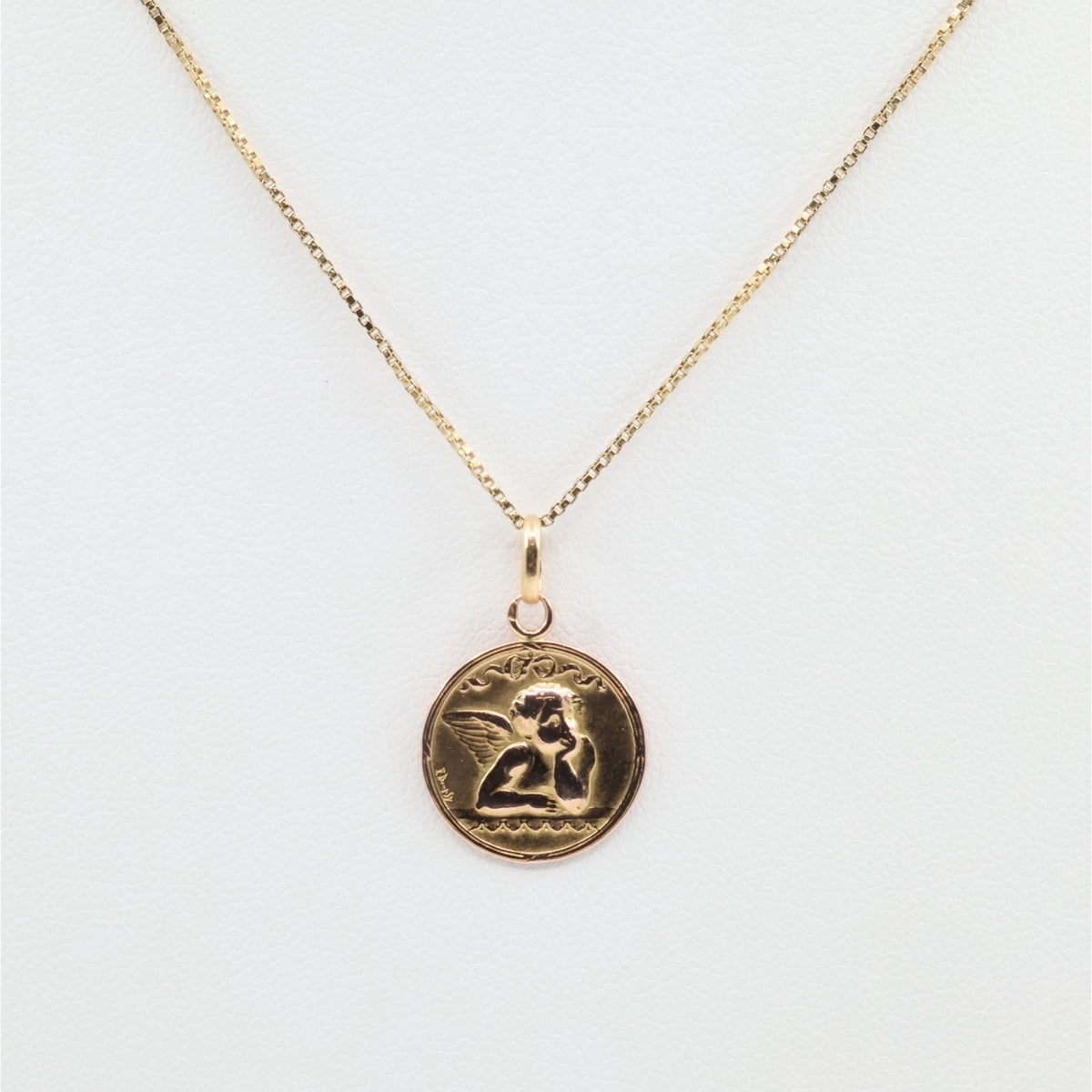 Vintage E Dropsy 18K Rose Gold Round Pensive Cherub Baby Angel Charm Pendant