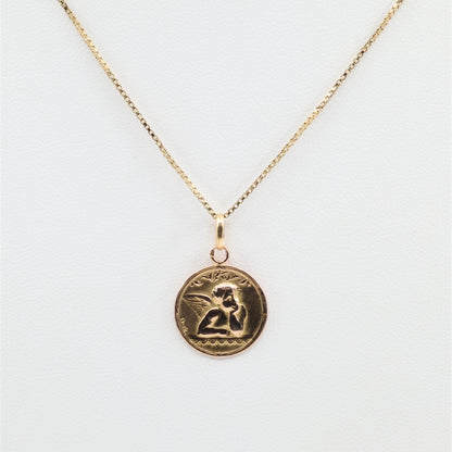 Vintage E Dropsy 18K Rose Gold Round Pensive Cherub Baby Angel Charm Pendant