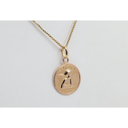 Vintage E Dropsy 18K Rose Gold Round Pensive Cherub Baby Angel Charm Pendant