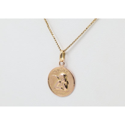 Vintage E Dropsy 18K Rose Gold Round Pensive Cherub Baby Angel Charm Pendant