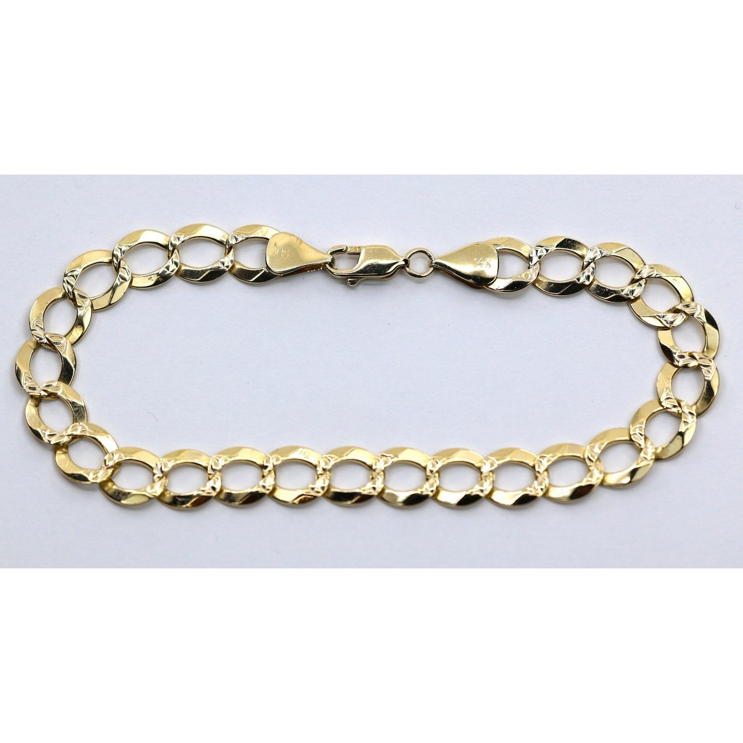 14K Yellow Gold Diamond Cut Cuban Curb Link Bracelet