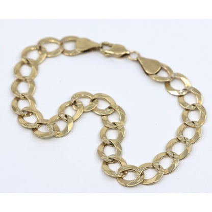 14K Yellow Gold Diamond Cut Cuban Curb Link Bracelet