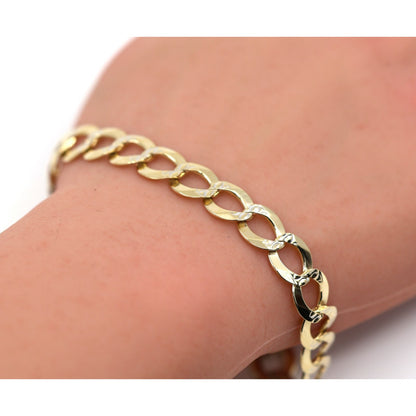 14K Yellow Gold Diamond Cut Cuban Curb Link Bracelet