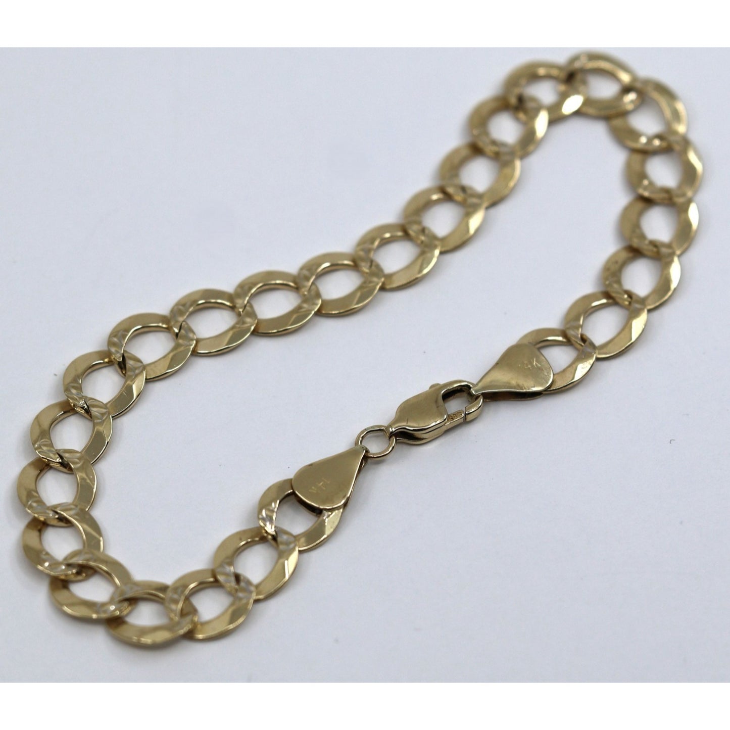 14K Yellow Gold Diamond Cut Cuban Curb Link Bracelet