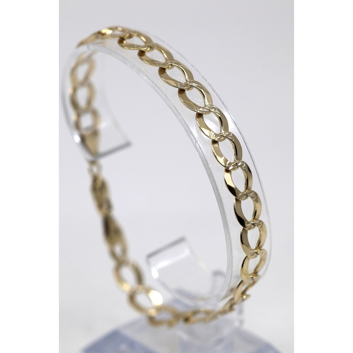 14K Yellow Gold Diamond Cut Cuban Curb Link Bracelet