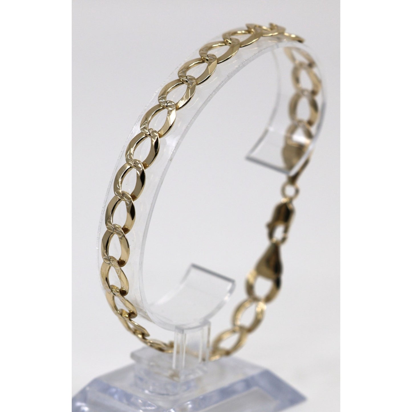 14K Yellow Gold Diamond Cut Cuban Curb Link Bracelet