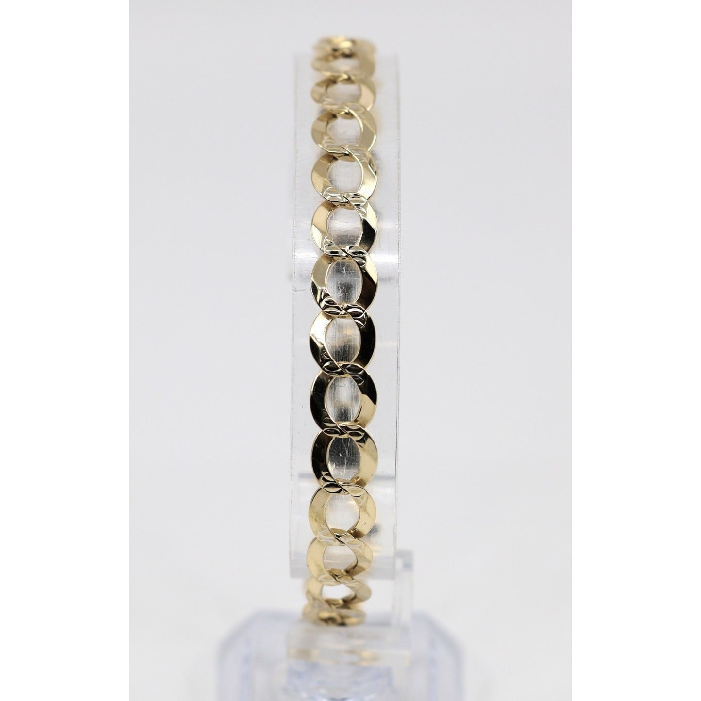14K Yellow Gold Diamond Cut Cuban Curb Link Bracelet