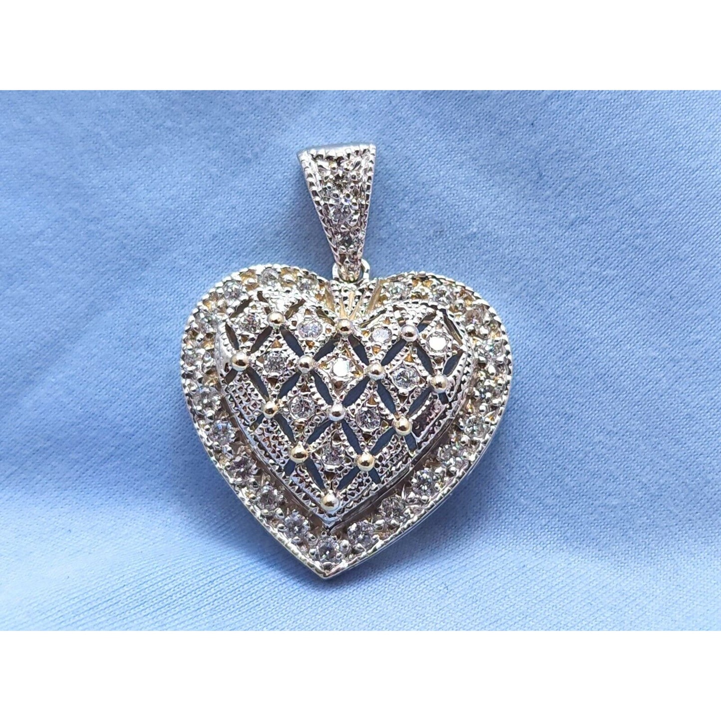 14K White Gold Diamond 3D Heart Charm Pendant