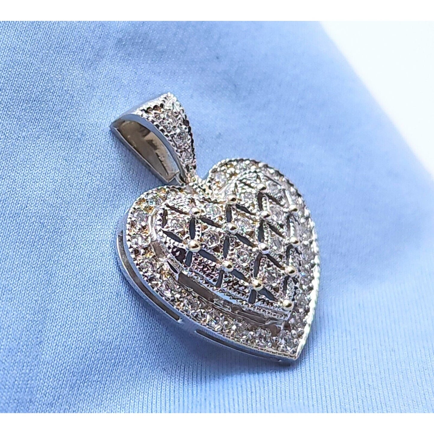 14K White Gold Diamond 3D Heart Charm Pendant