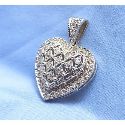 14K White Gold Diamond 3D Heart Charm Pendant