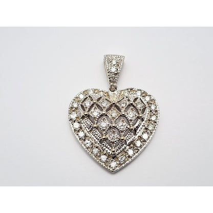 14K White Gold Diamond 3D Heart Charm Pendant