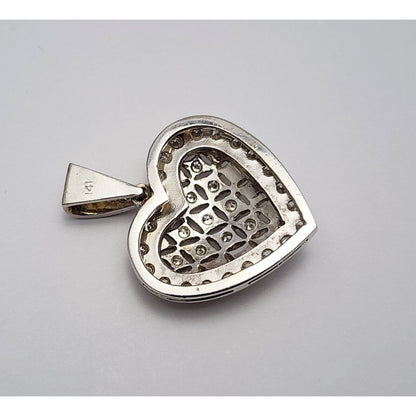 14K White Gold Diamond 3D Heart Charm Pendant