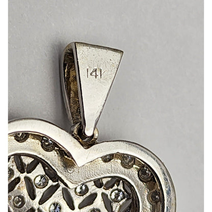 14K White Gold Diamond 3D Heart Charm Pendant