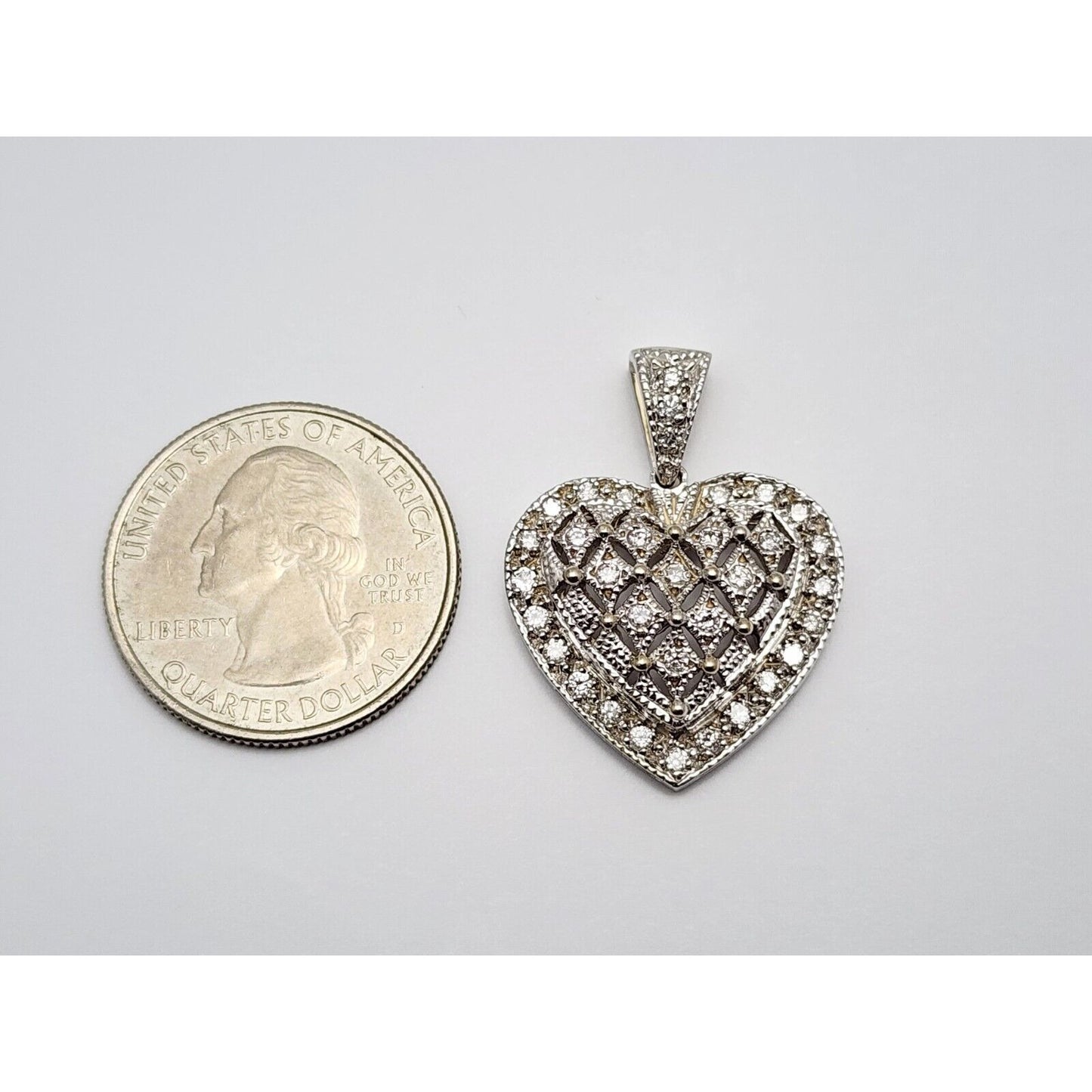 14K White Gold Diamond 3D Heart Charm Pendant