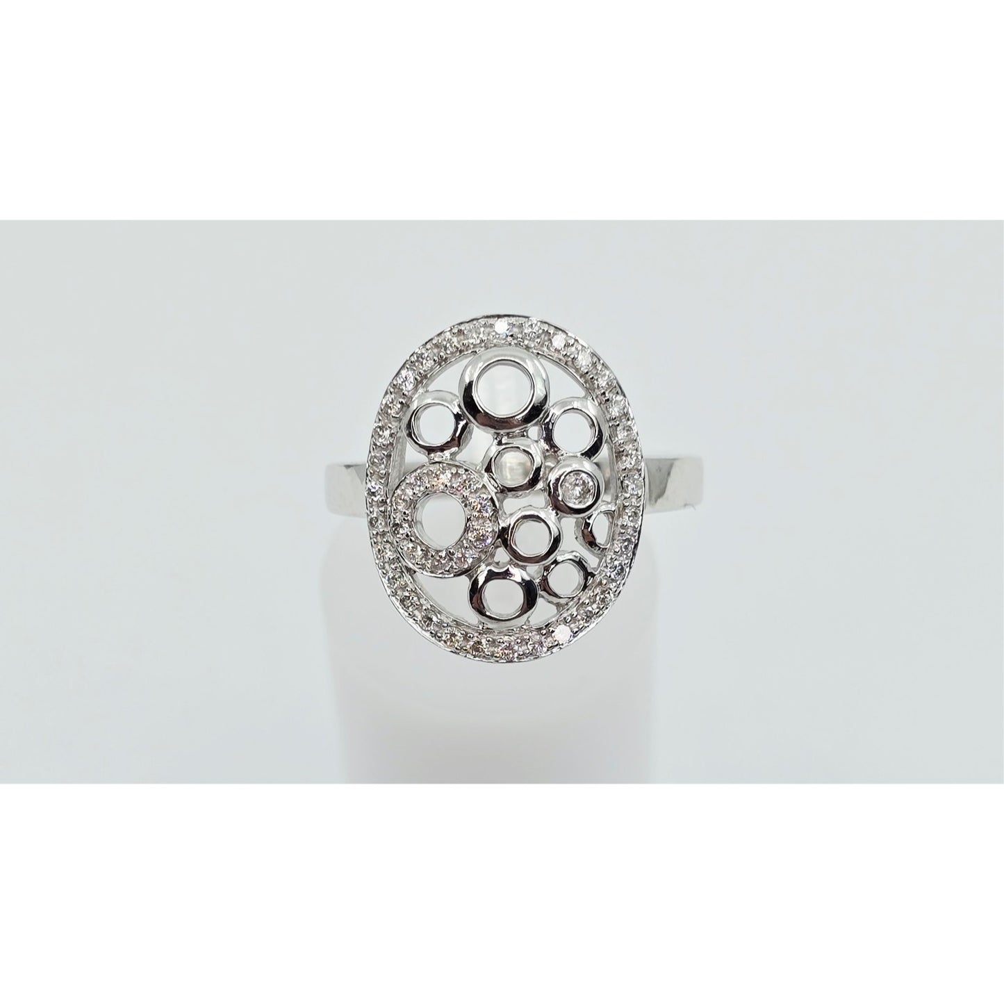 14K White Gold Diamond Cluster Oval Shaped Ring