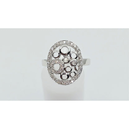 14K White Gold Diamond Cluster Oval Shaped Ring
