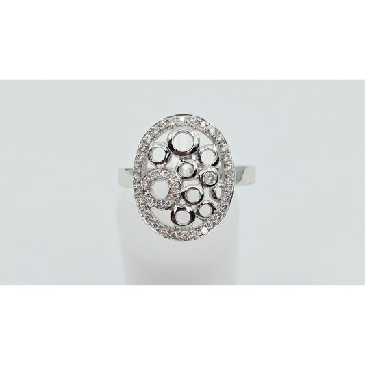 14K White Gold Diamond Cluster Oval Shaped Ring