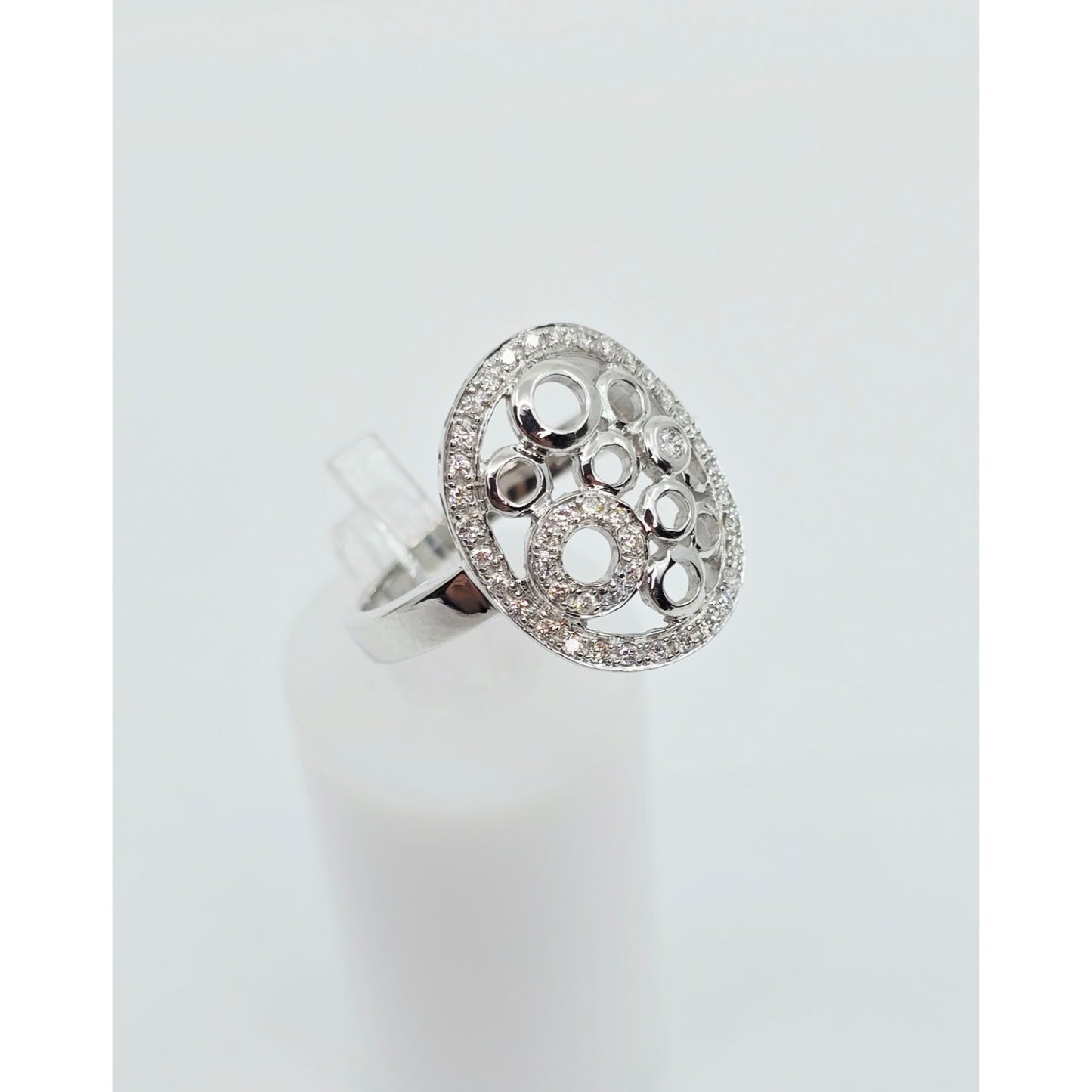 14K White Gold Diamond Cluster Oval Shaped Ring