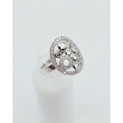 14K White Gold Diamond Cluster Oval Shaped Ring