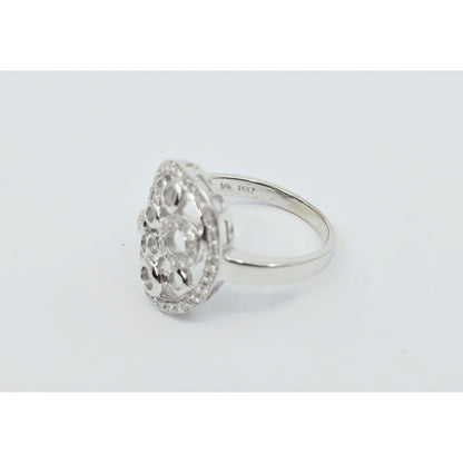 14K White Gold Diamond Cluster Oval Shaped Ring