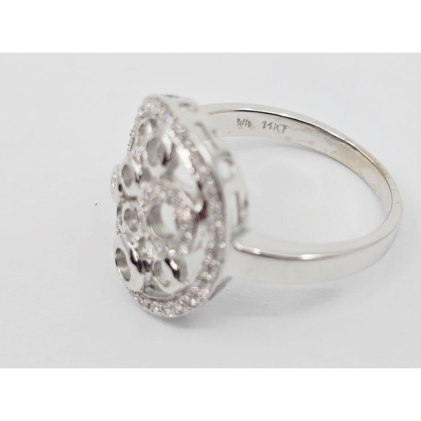 14K White Gold Diamond Cluster Oval Shaped Ring
