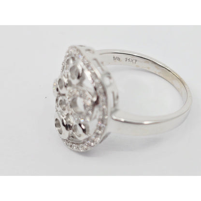 14K White Gold Diamond Cluster Oval Shaped Ring