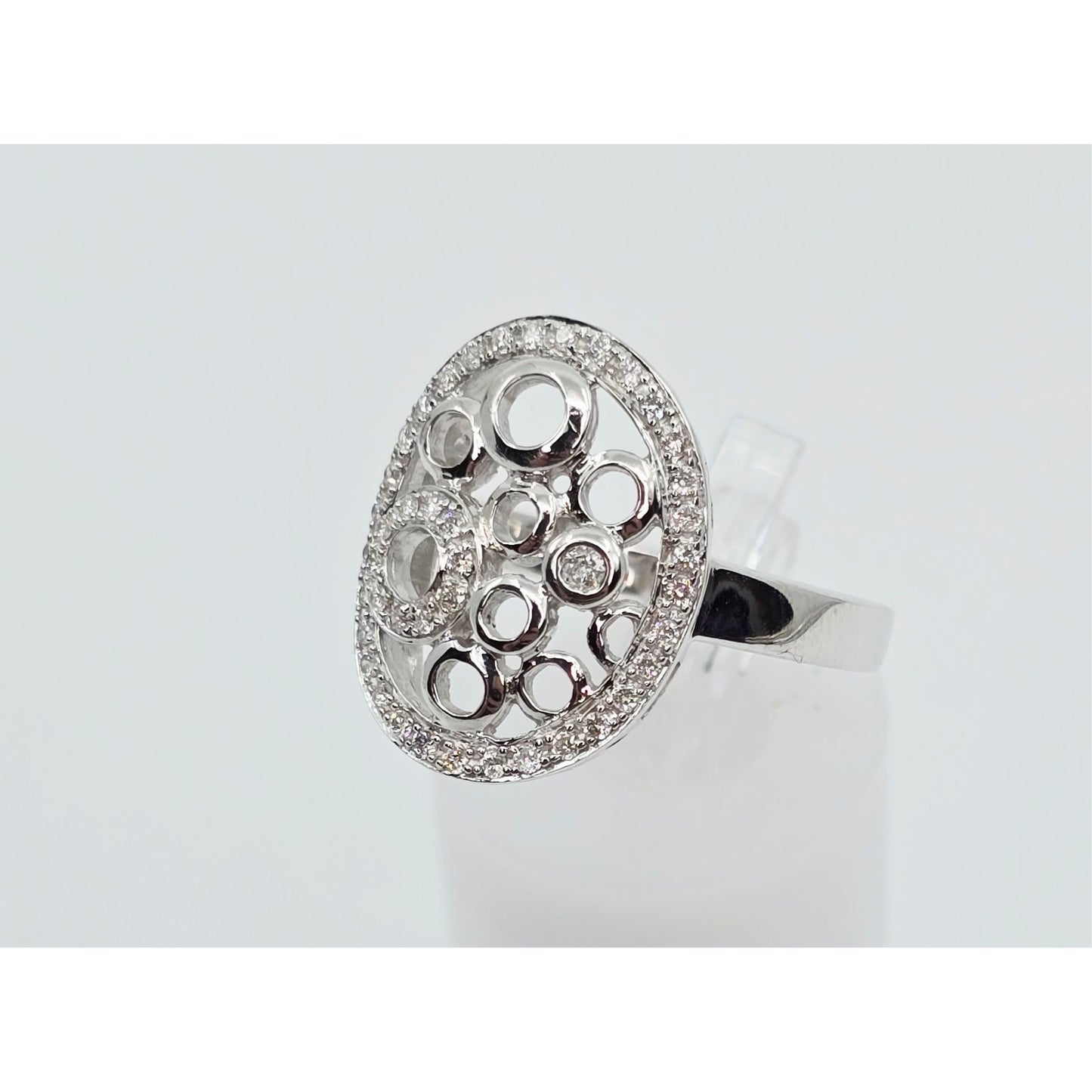 14K White Gold Diamond Cluster Oval Shaped Ring