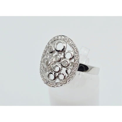 14K White Gold Diamond Cluster Oval Shaped Ring