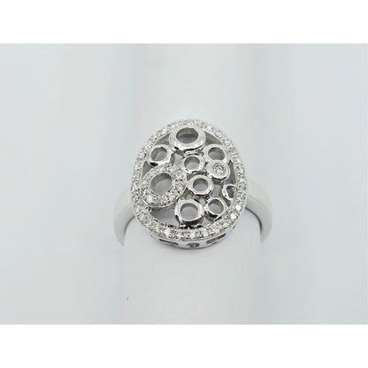 14K White Gold Diamond Cluster Oval Shaped Ring