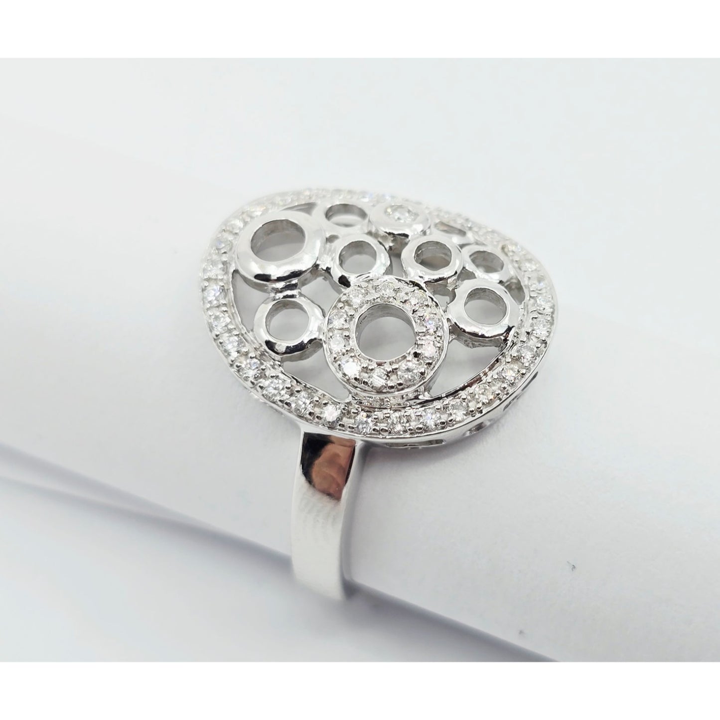 14K White Gold Diamond Cluster Oval Shaped Ring