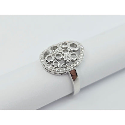 14K White Gold Diamond Cluster Oval Shaped Ring