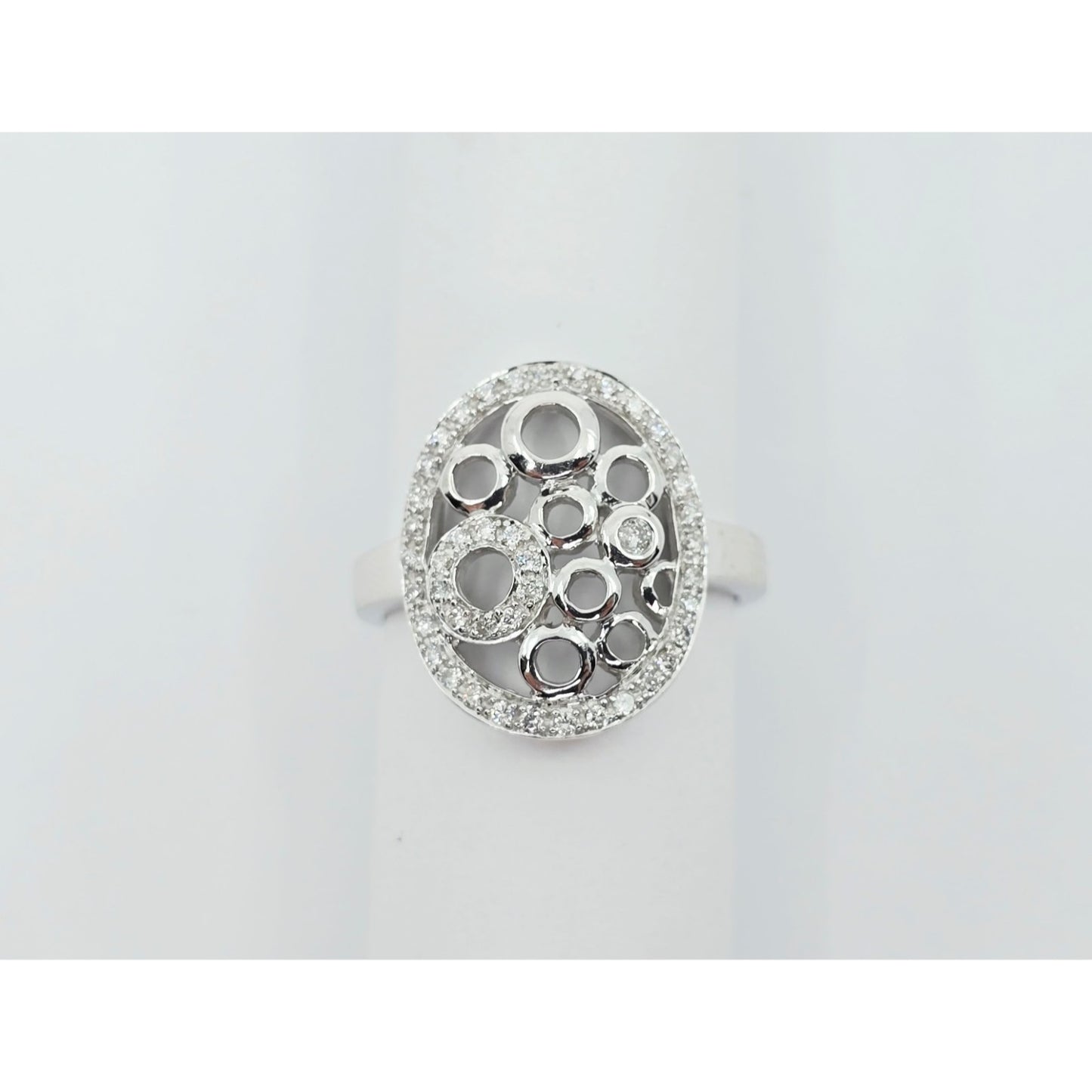 14K White Gold Diamond Cluster Oval Shaped Ring