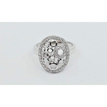 14K White Gold Diamond Cluster Oval Shaped Ring
