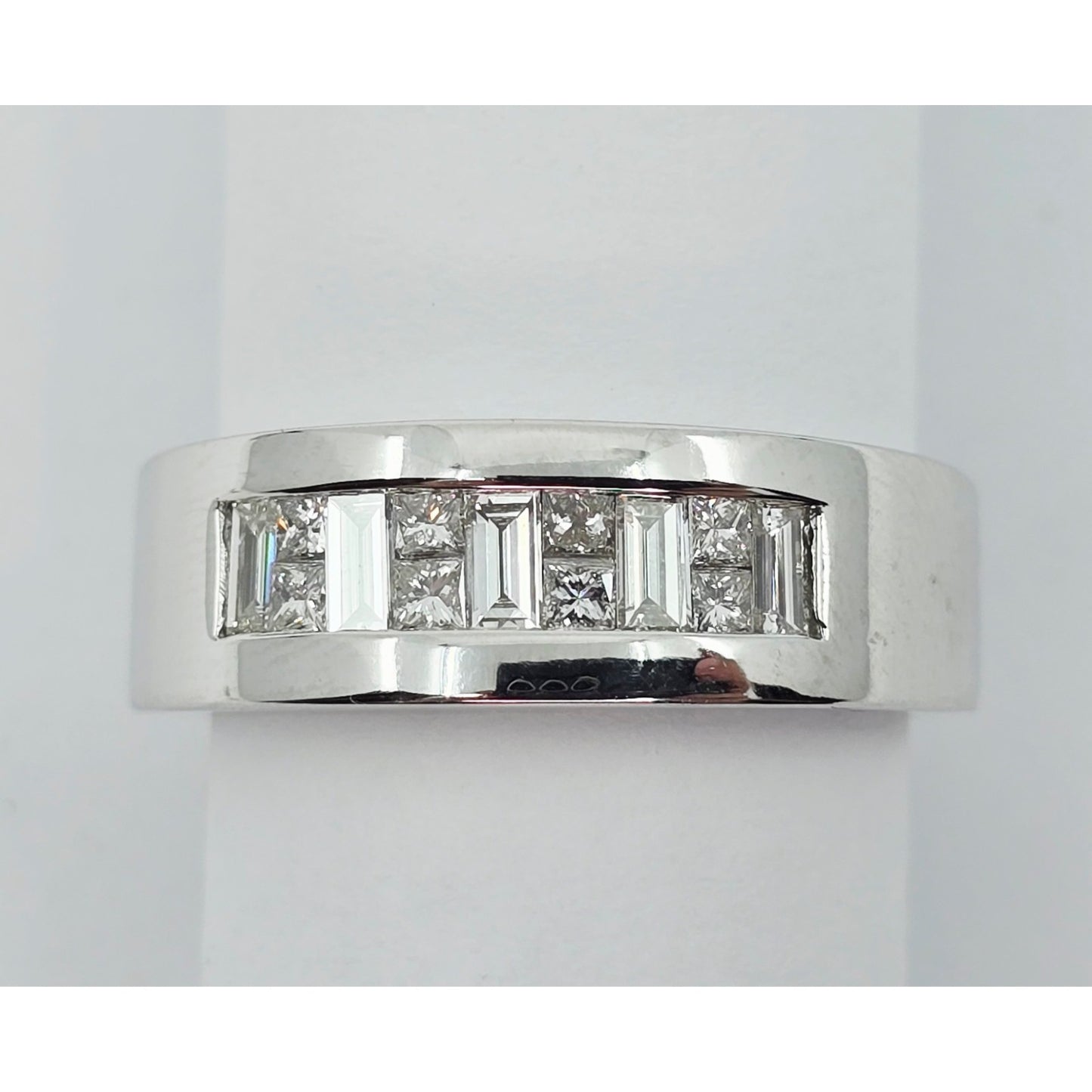 18K White Gold Baguette & Princess Cut Diamond Wide Band Ring