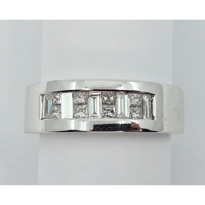 18K White Gold Baguette & Princess Cut Diamond Wide Band Ring
