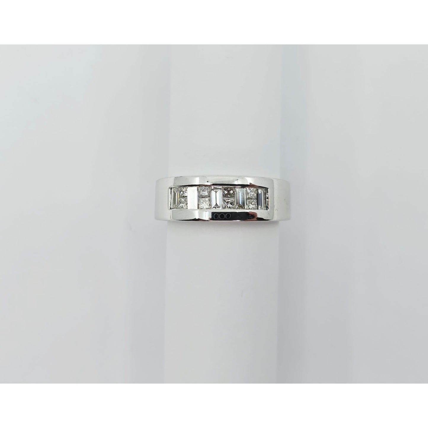 18K White Gold Baguette & Princess Cut Diamond Wide Band Ring