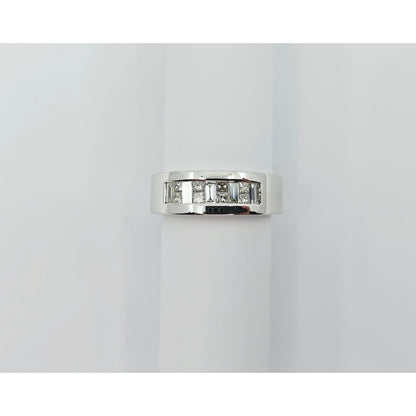 18K White Gold Baguette & Princess Cut Diamond Wide Band Ring