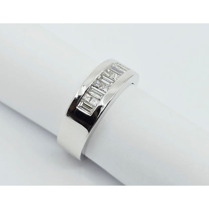 18K White Gold Baguette & Princess Cut Diamond Wide Band Ring