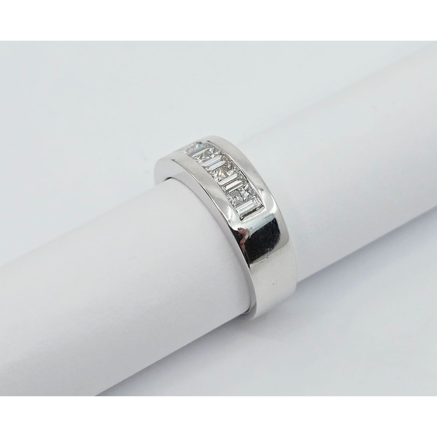 18K White Gold Baguette & Princess Cut Diamond Wide Band Ring