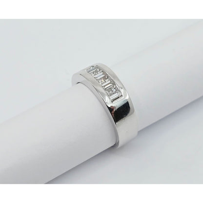 18K White Gold Baguette & Princess Cut Diamond Wide Band Ring
