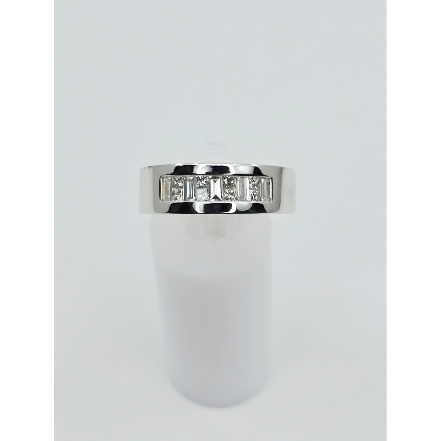 18K White Gold Baguette & Princess Cut Diamond Wide Band Ring