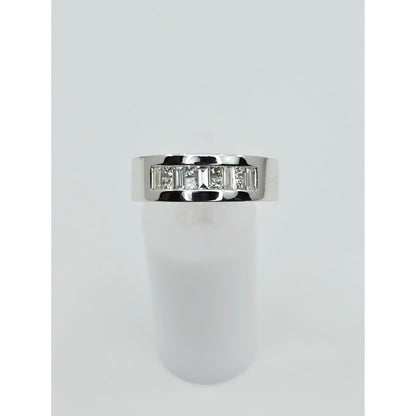 18K White Gold Baguette & Princess Cut Diamond Wide Band Ring