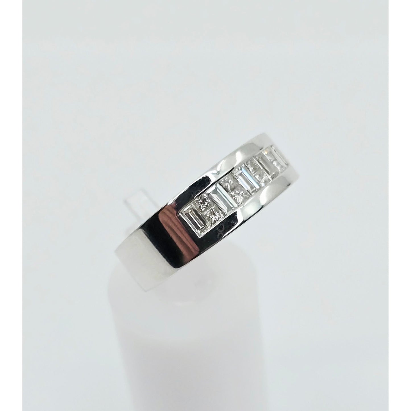 18K White Gold Baguette & Princess Cut Diamond Wide Band Ring